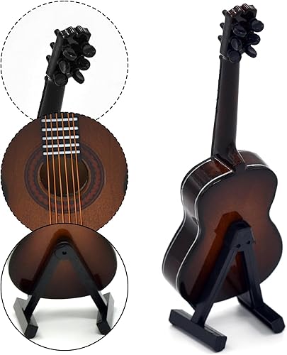 Miniatura 3 de Musiin Guitarra en miniatura con soporte y estuche, mini 6 cuerdas, guitarra clásica, instrumentos musicales, modelo de casa de muñecas en