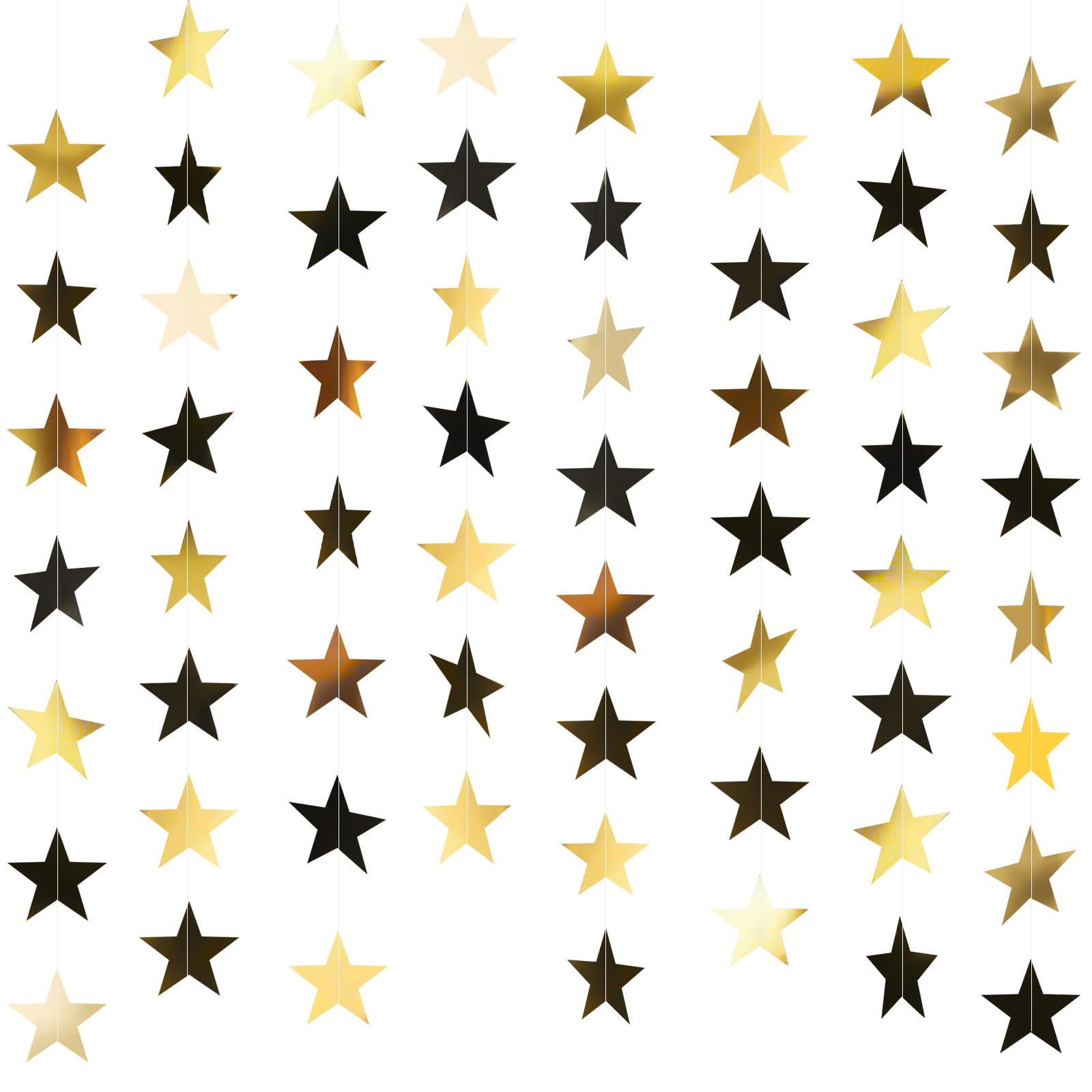 NACHLYNN 10 Pcs Star Garland 65 Ft for Birthday Party (5, Black Gold)