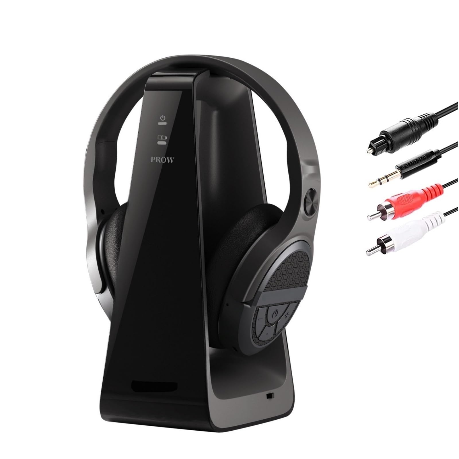 Cuffie TV Wireless per Anziani con Tasti Grandi, 15H Autonomia & 0 Ritardo, Base di Ricarica con Trasmettitore 2.4GHz, Cuffie Bluetooth Over-Ear, Compatibile con TV, Uscita Ottica Digitale/RCA/3.5mm