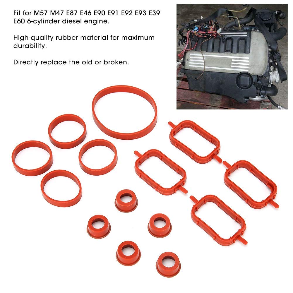 EBTOOLS Kit guarnizioni collettore di aspirazione, 14 Pezzi/Set Kit collettore di aspirazione Adatto per M57 M47 E87 E46 E90 E91 E92 E93 E39 E60 Motore a 6 cilindri