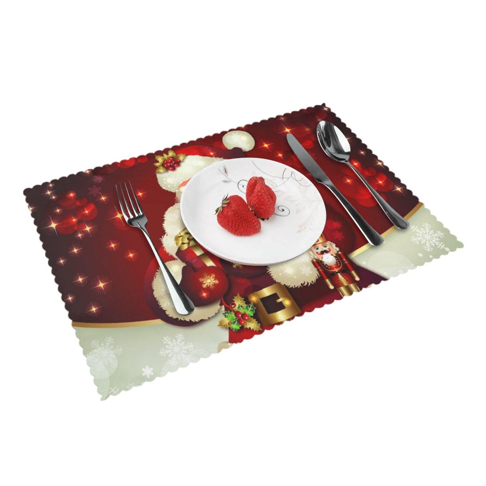 Merry Christmas Santa Claus Printed Placemats Set of 4 PCS Washable Placemat for Kitchen Table Heat-resistant Table Mats 45x30 CM