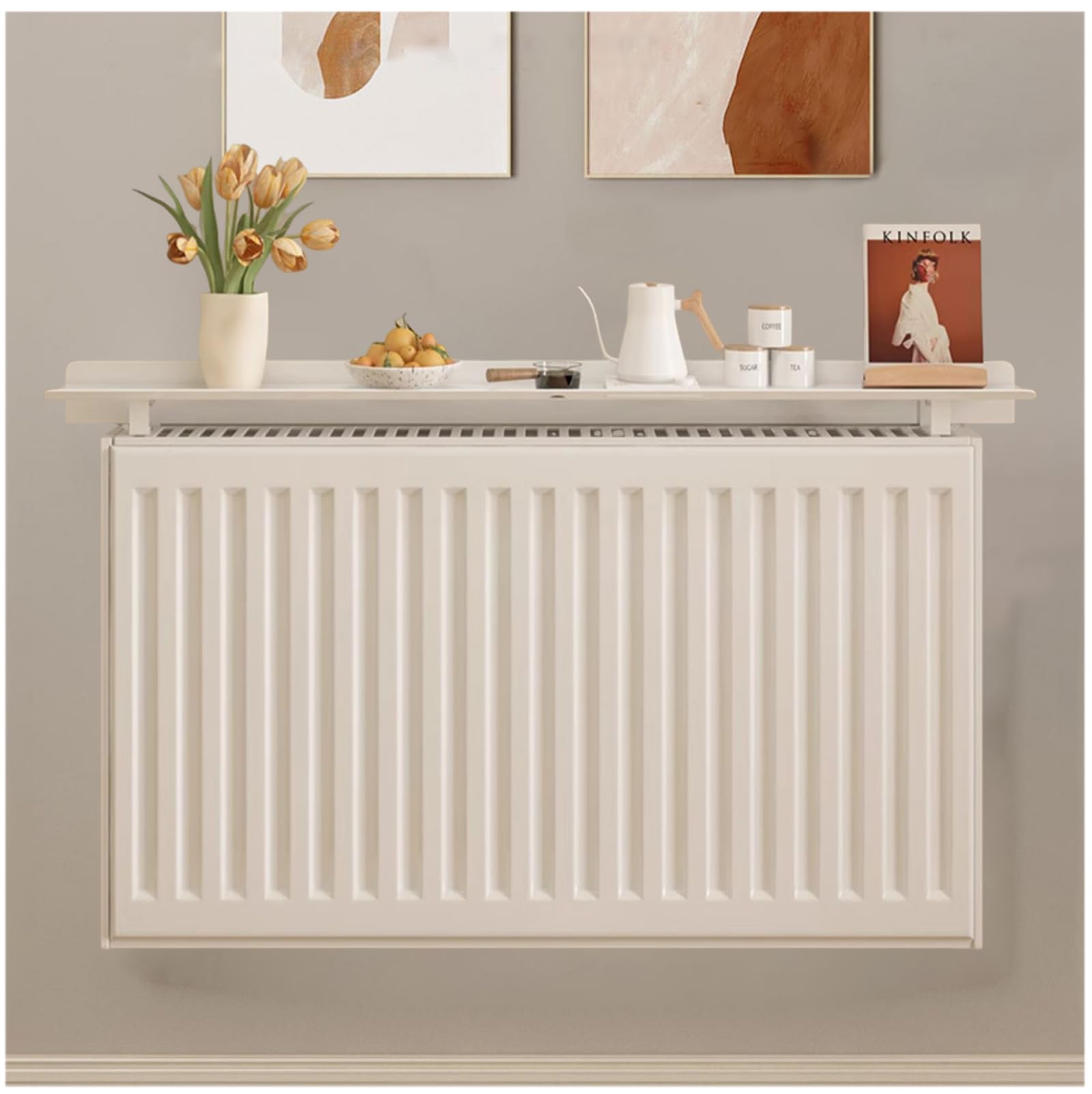 Étagère de radiateur sans perçage, réglable de 40 à 200 cm, 15 cm de large, étagère murale moderne pour salon, chambre à coucher et couloir, support facile à installer, blanc, idéale pour un affichage
