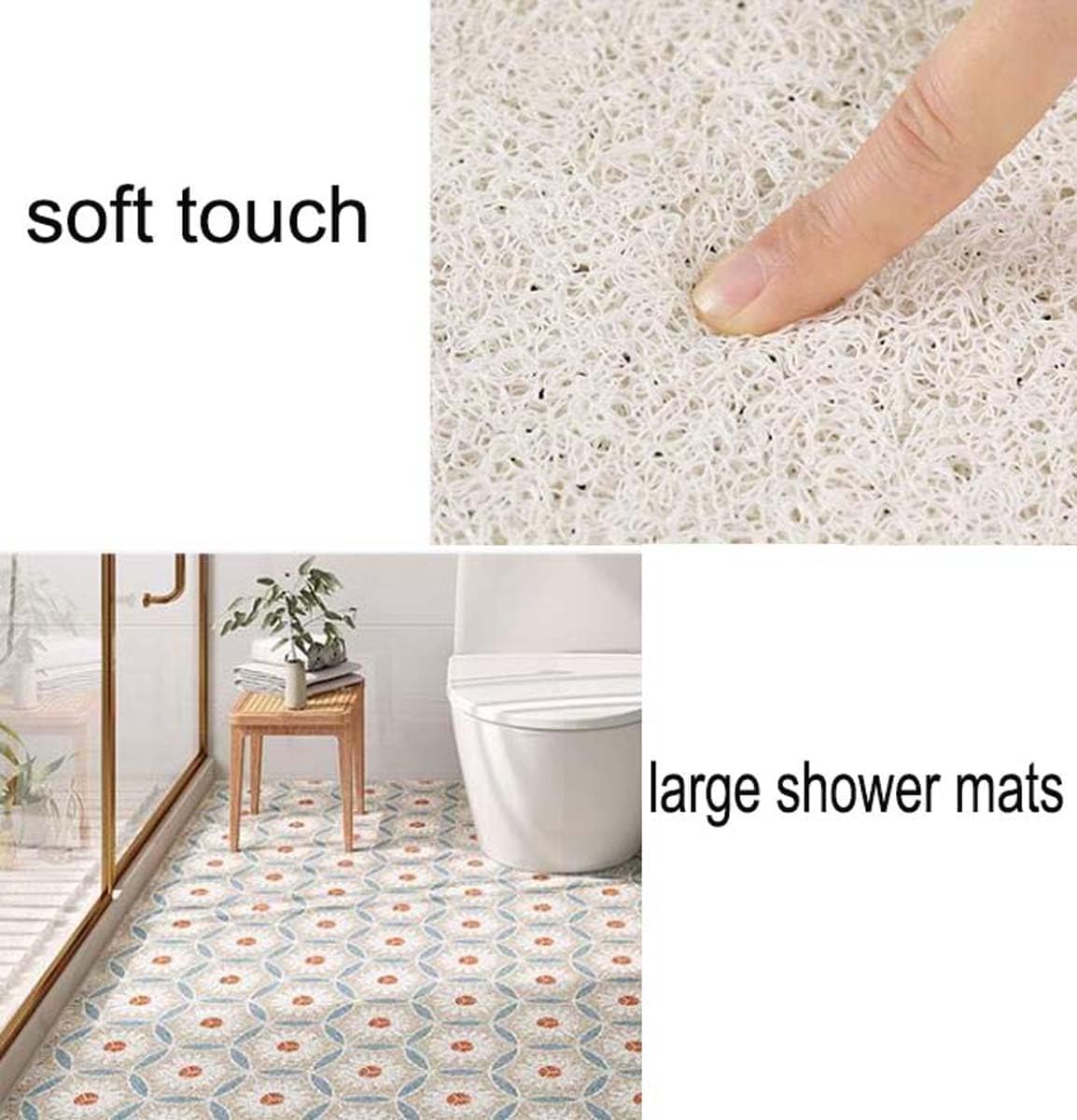 Alfombrilla de ducha antideslizante de lufa para zonas húmedas de baño, alfombrilla de ducha de PVC antimoho, diseño hueco para un mejor drenaje, tamaño grande