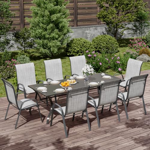 Image of UDPATIO Patio Chairs Set of 8, Stackable Outdoor Dining Chairs with High Back, Breathable Textilene Fabric Outdoor Chair All Weather, 350LBS Capacity for Garden, Backyard (Light Grey)