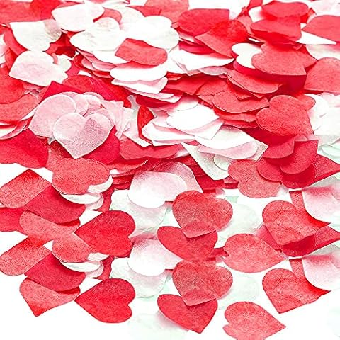 XCOZU 2,5cm Konfetti Hochzeit, 6000 Stück Konfetti Herzen Papier Rot Weiß Herzkonfetti für Luftballons Korationen Cover