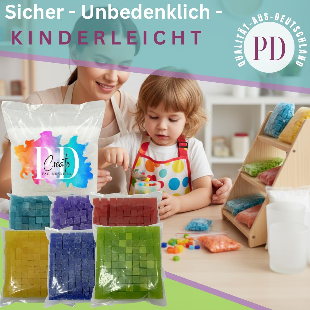 PD mach's selbst PAUL & DANIELA Kerzen gießen Set, bis zu 20Kerzen, 2,2 kg Wachs zum gestalten, Kerzen selber machen, Wachswürfel, Kerzenwachs Set, Wachsreste, Kerzenfresser und Dauerbrenner