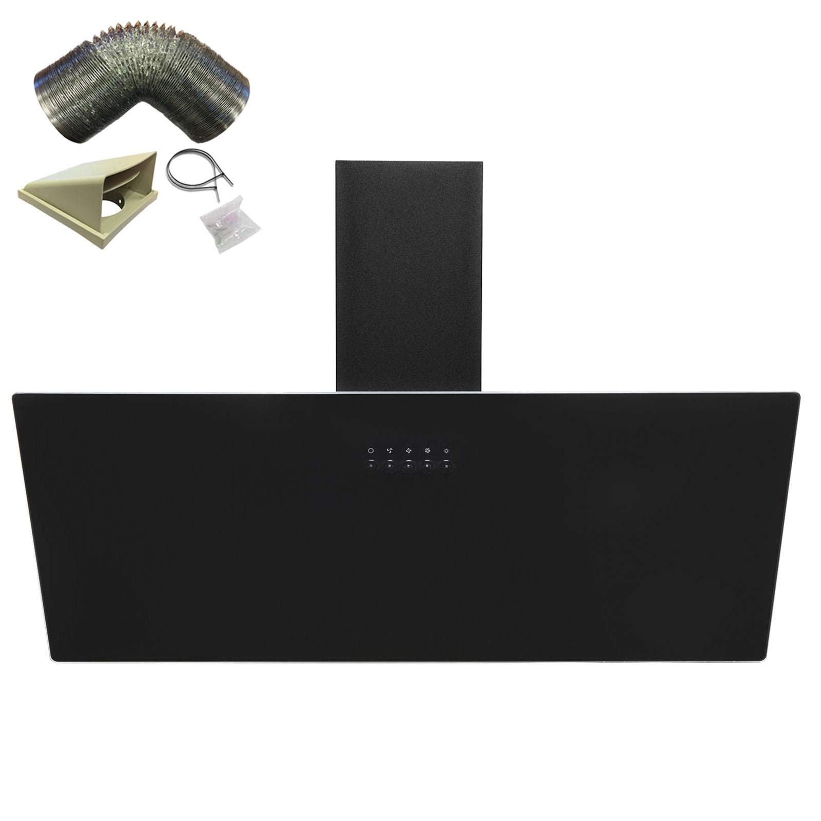 Buy SIA AH90BL 90cm Black Angled Glass Chimney Kitchen Cooker Hood Fan