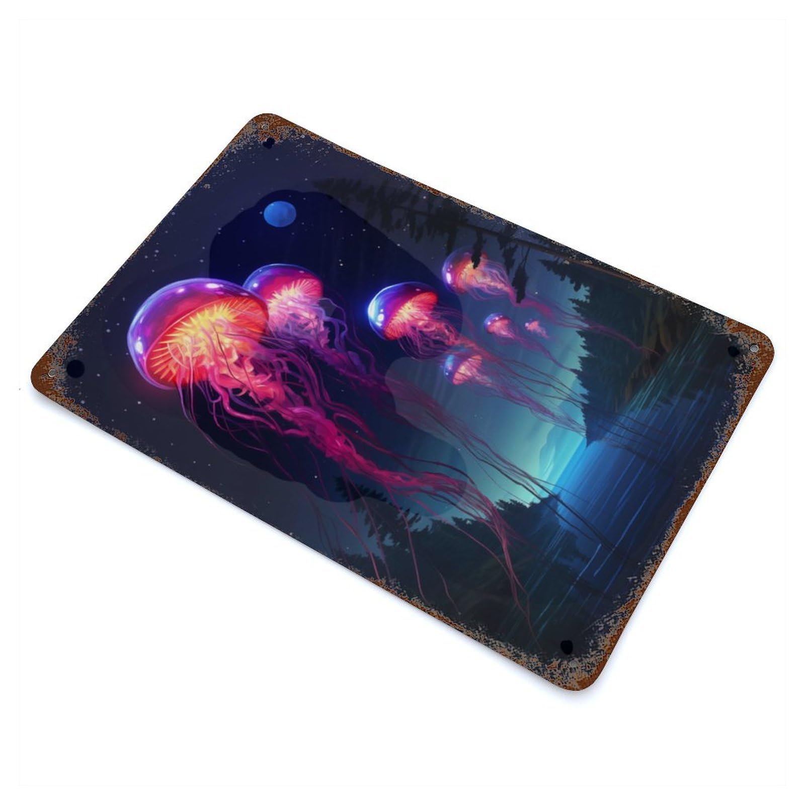 Synthwave Jellyfish Retro Metal Sign 11.8"x7.9", Ideal for Cafe, Home Bar And Lounge Decor