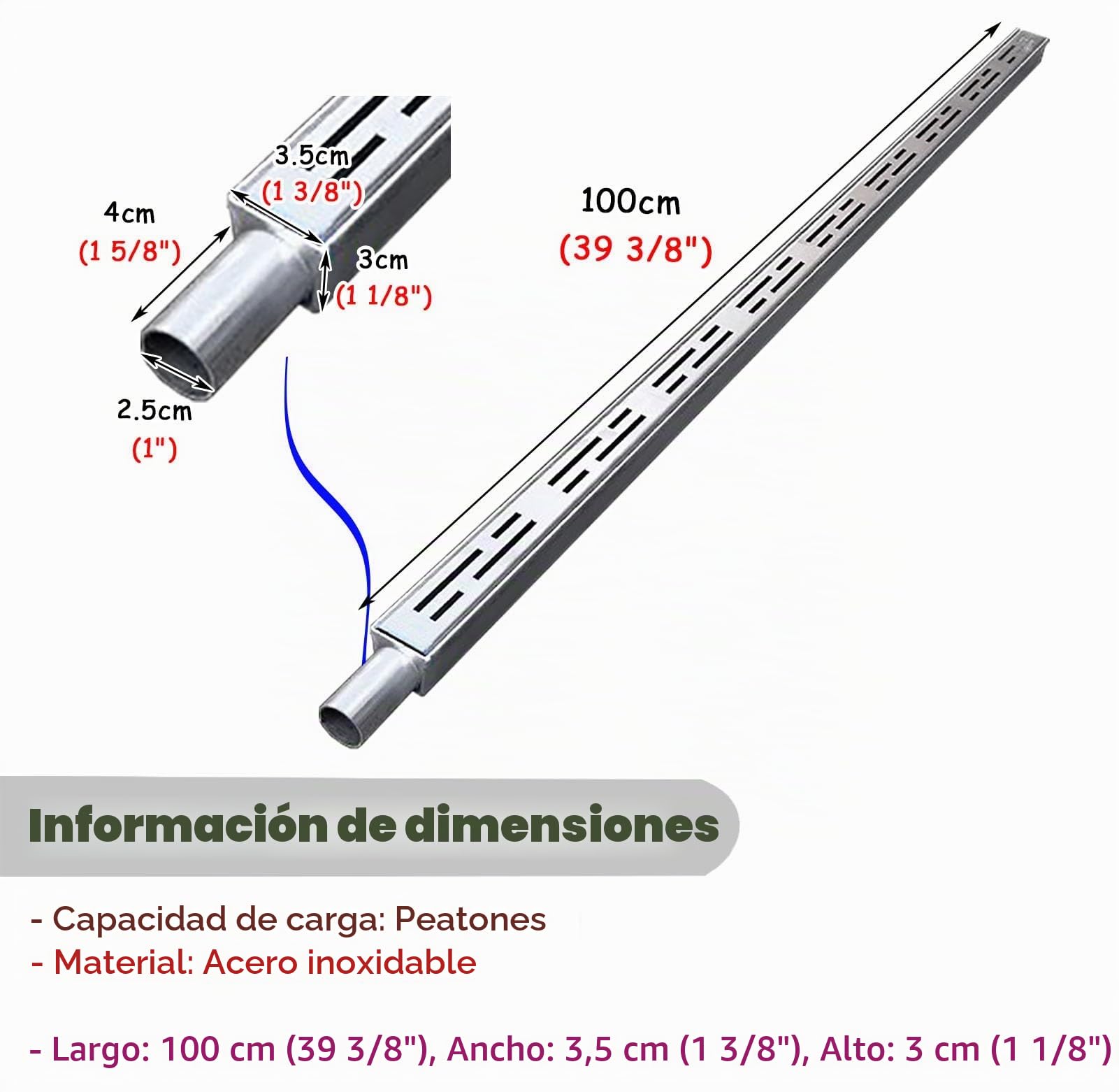 Canaleta de Drenaje Zanja de Drenaje de Canalón Estrecho para Exteriores con Tapas de Extremo/salida, Kit de Drenaje de Canal de Drenaje Estrecho de 1,4/2 /4 Pulg, Canaleta de Alcantarillado de Pozo(