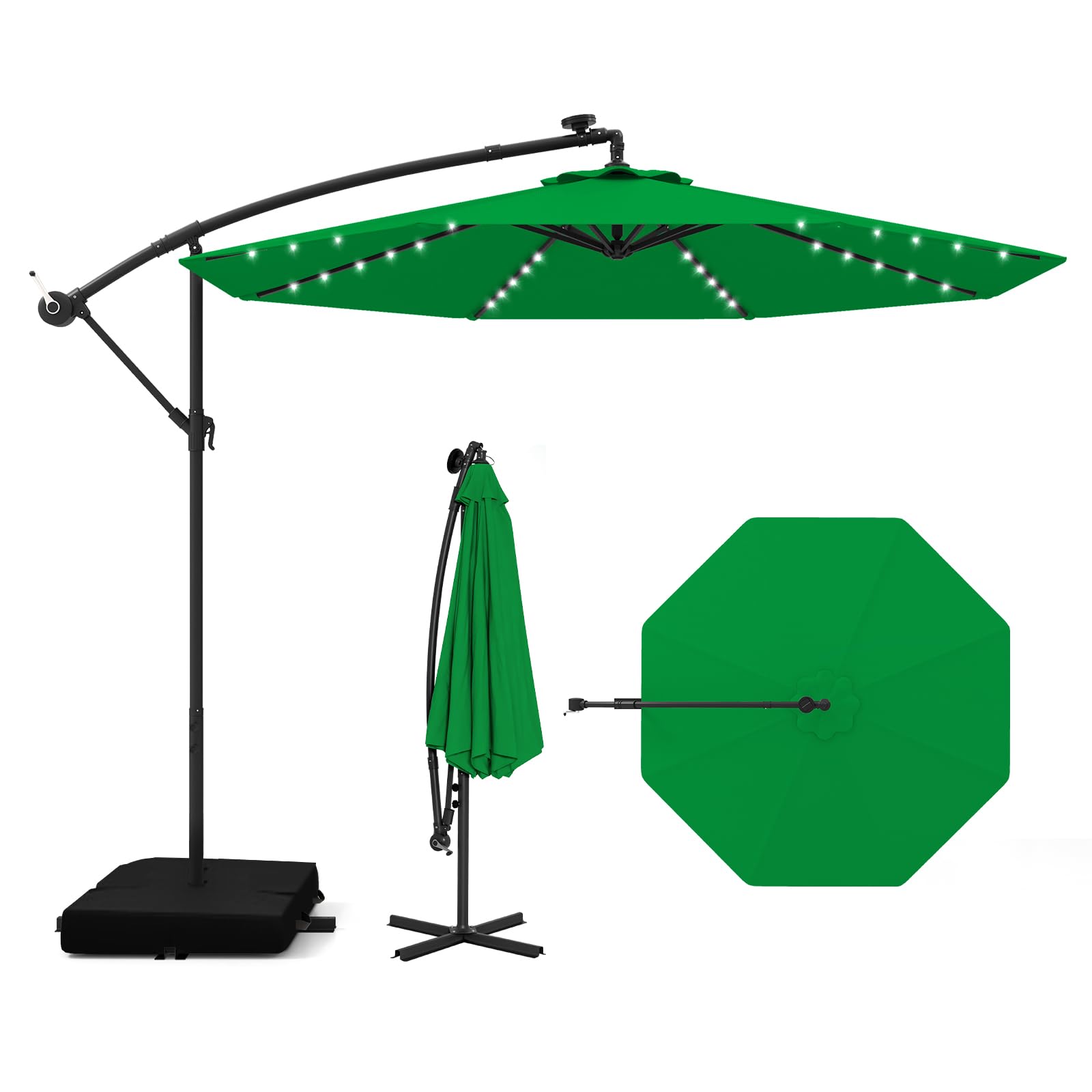 COSTWAY Parasol przeciwsłoneczny 300 cm ze stojakiem i diodami LED, parasol przeciwsłoneczny z korbą, parasol ogrodowy, ochrona przed promieniowaniem UV, parasol na taras, do ogrodu, na basen, taras