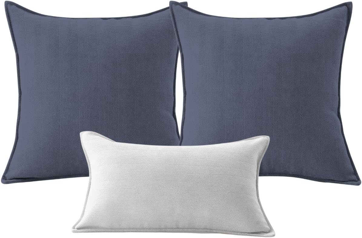 Chenille Throw Pillow Covers Set of 3 (2 pcs of 18x18, 1 pcs of 12x20) with Elegant Design Soft and Luxurious Decorative Throw Pillows for Couch, Bed, and Home Decor (Grey)