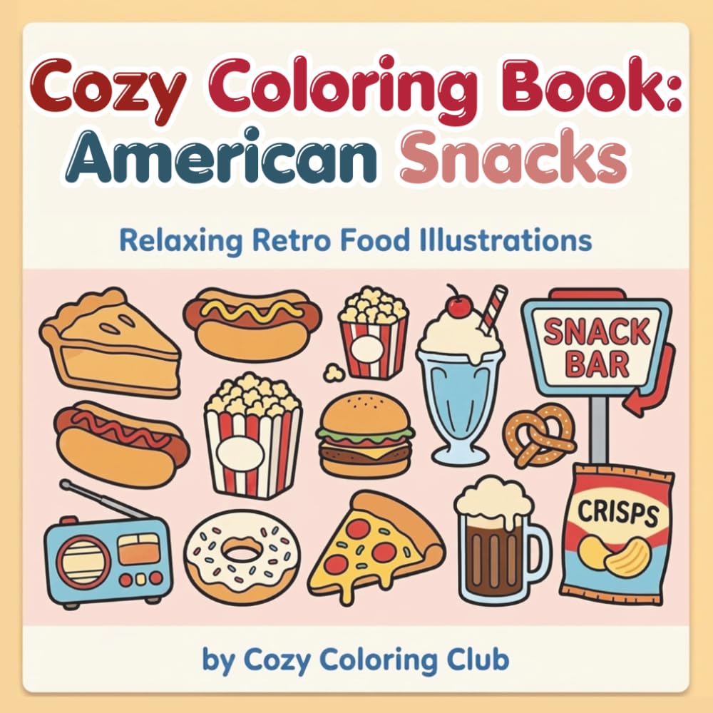 Cozy Coloring Club: American Snacks: Cute and Easy Coloring Book for Adults, Teens and Kids Featuring Bold and Simple Designs for Relaxation