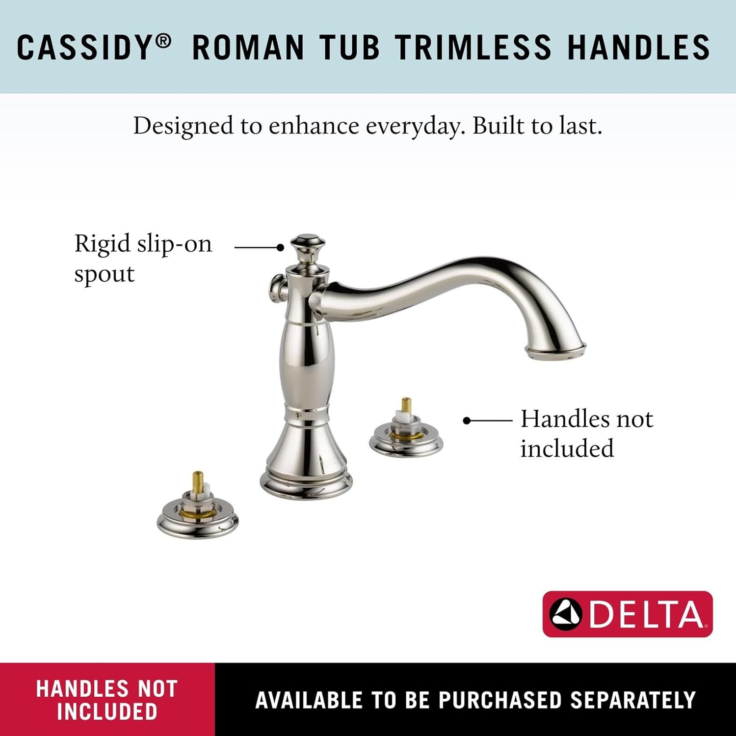 Delta Cassidy Roman Tub Faucet, Polished Nickel Deck Mount Bathtub Faucet, Polished Nickel T2797-PNLHP (Valve and Handles Not Included)