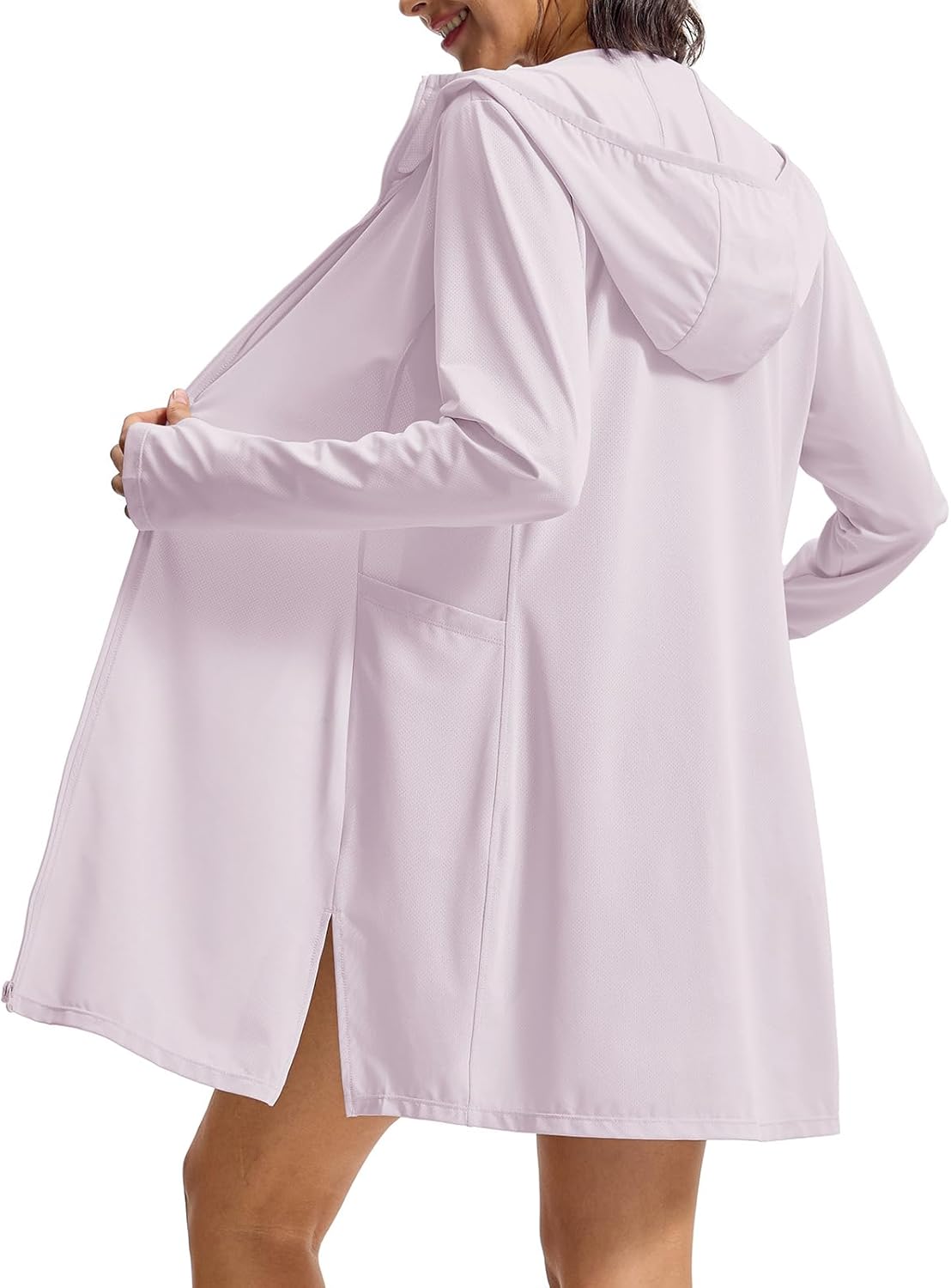 Rdruko Women's Swimsuit Cover Ups, UPF50+ Long Sleeve Beach Vacation Bathing Suit SPF Zip Hooded Shirts Lightweight Quick Dry - Image 2
