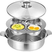 4-Cup Egg Poacher Pan, Stainless Steel with Nonstick Cups and Glass Lid