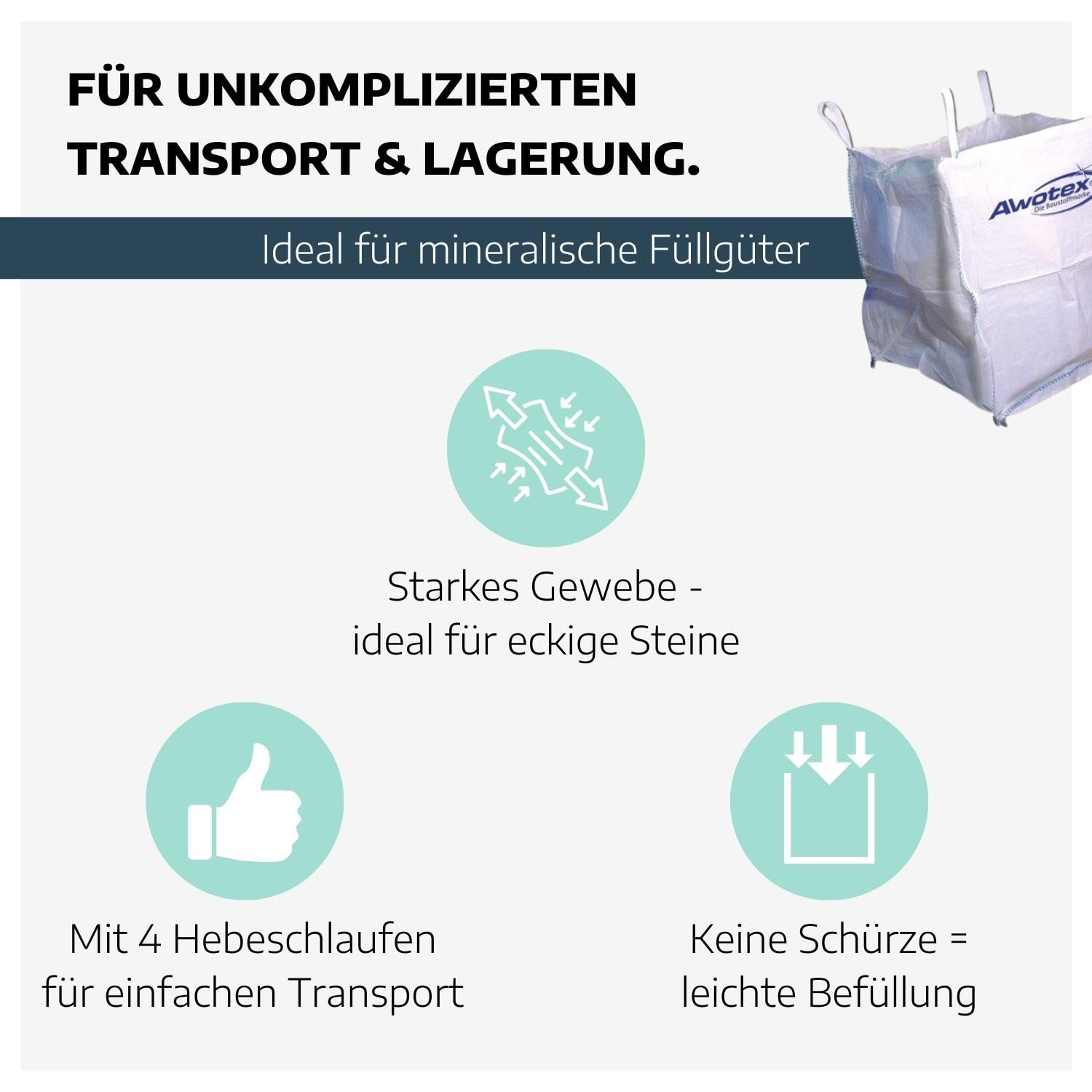 Steine Big Bag 90x90x90 cm unbeschichtet I 25 Stück