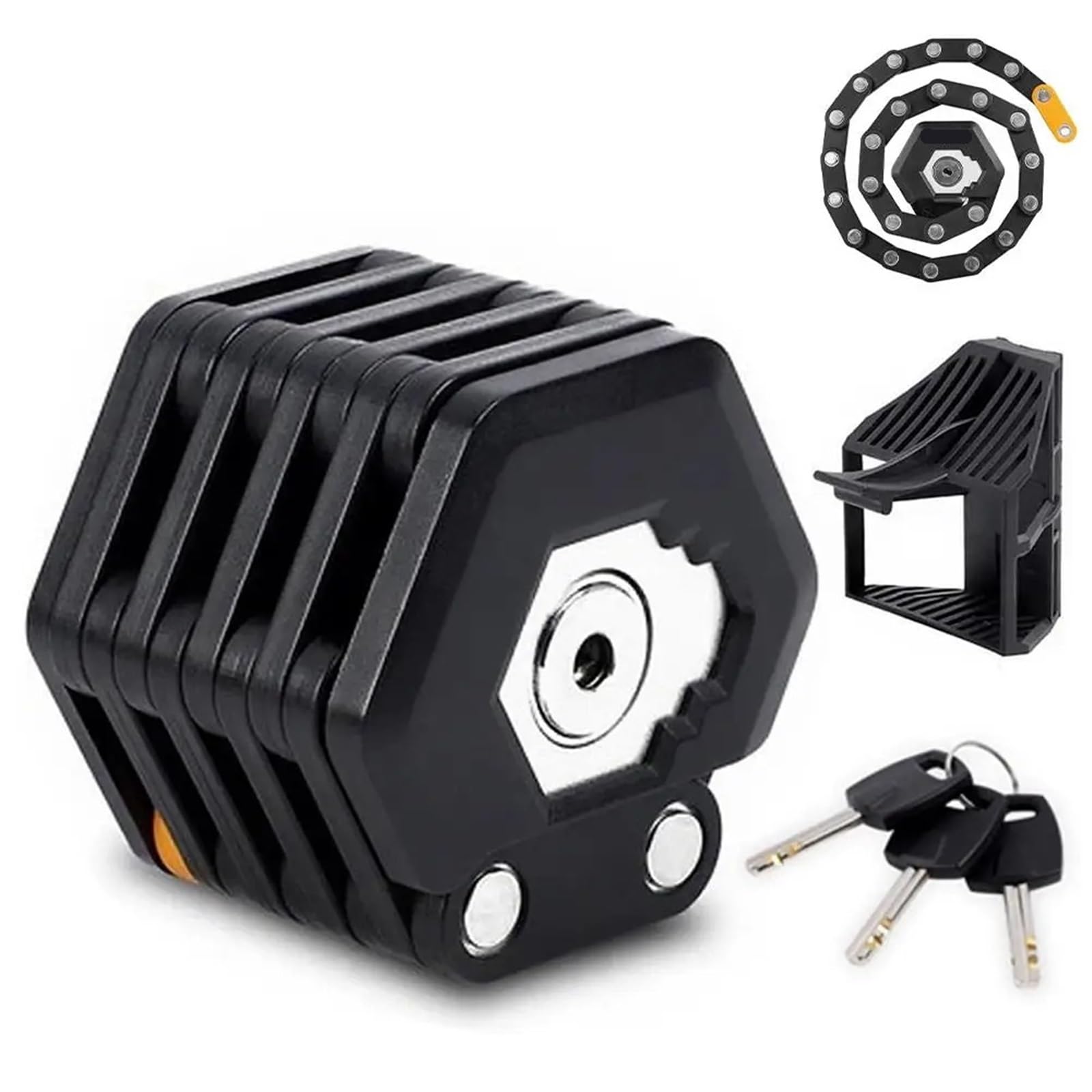 Bigbibi Black Compact Folding Bike Lock - Lightweight And Durable Bicycle Security Lock With 3 Keys And Mounting Bracket