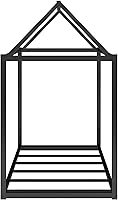 Vista 6 de Cama de plataforma de metal con forma de casa con listones de metal sólido, cama de casa de tamaño individual con diseño de techo, marco de cama