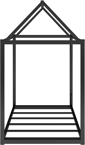 Miniatura 109 de Cama de casa de tamaño individual con diseño de valla y techo, marco de cama de metal, marco de cama de piso doble, base de cama Montessori de Color