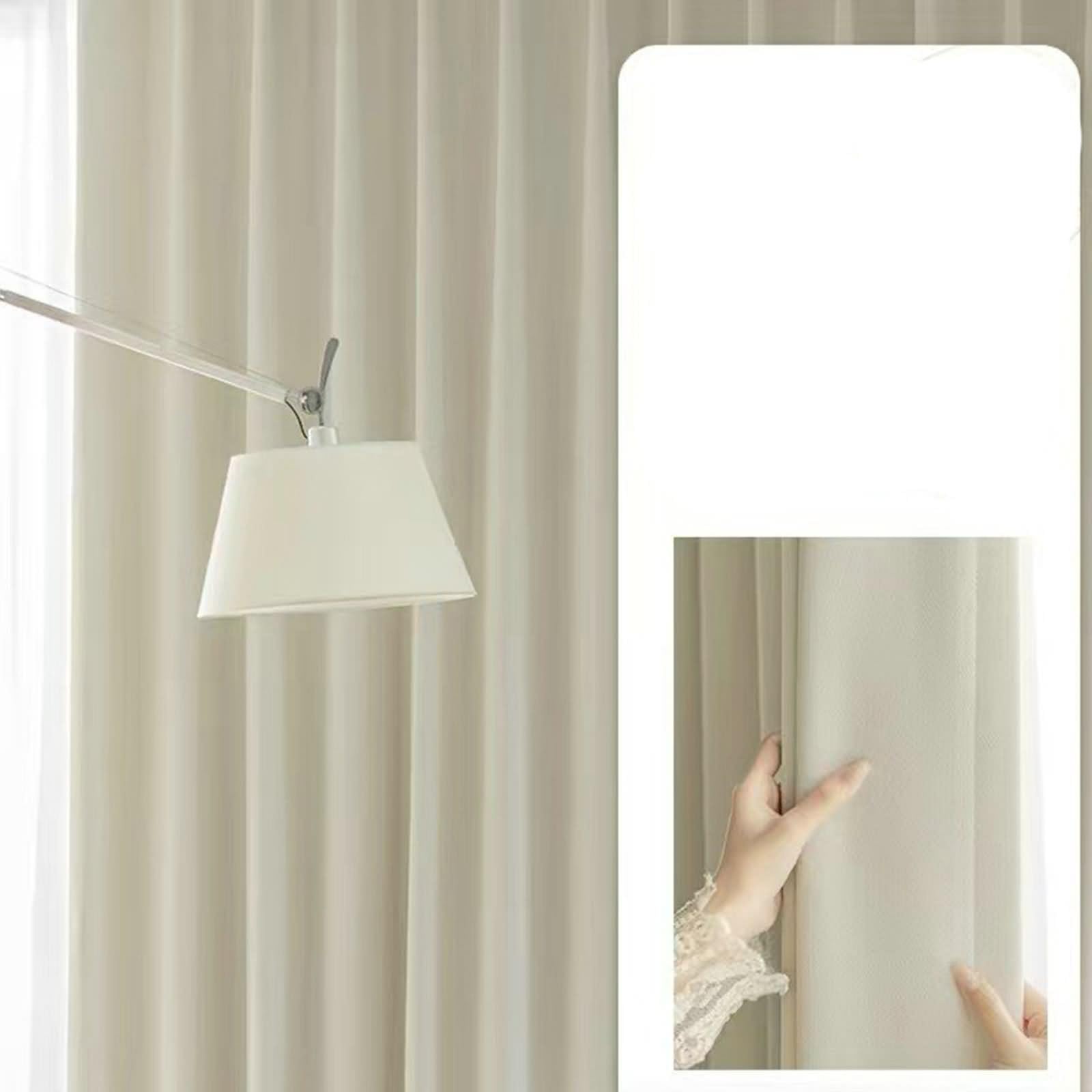 Zasłona zaciemniająca okienna, nowoczesna zasłona do salonu kremowo-biały jednolity kolor z tkanymi teksturami mieszanka poliestru i bawełny 2 panele 102 W x 244 L cm
