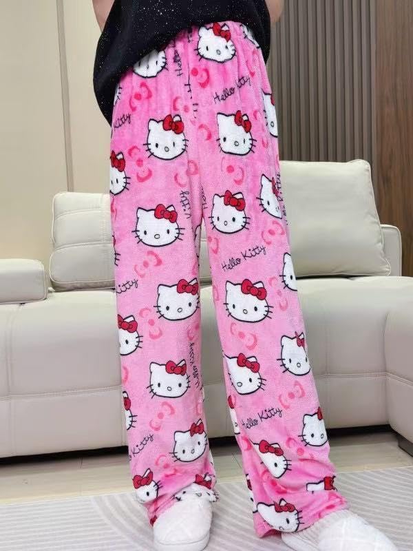 Womens Anime Pajamas Girls Cute Cartoon Cat Print Fuzzy Flannel Kawaii Couple Casual Sleep Pajama - Image 3