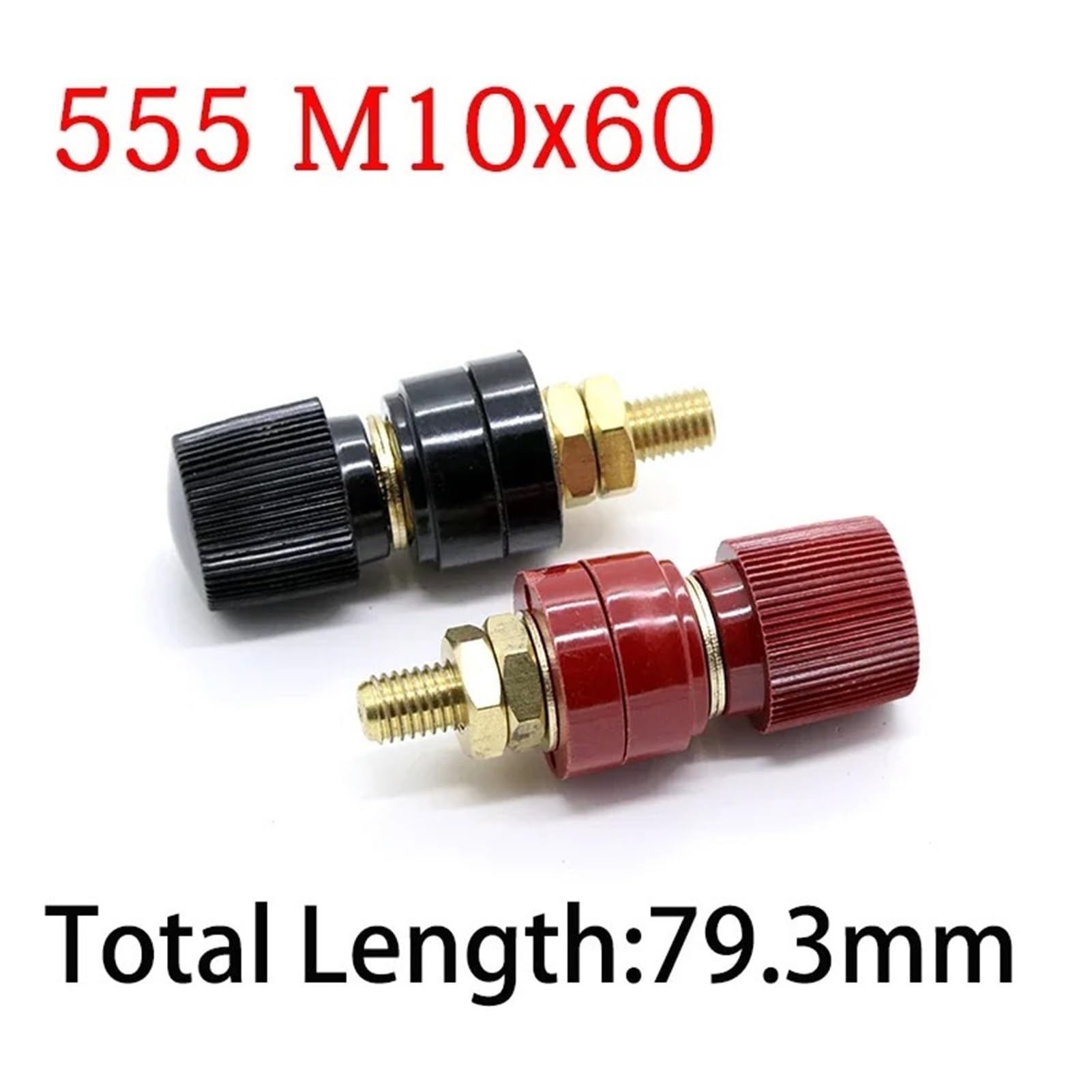 Power Junction Post Connectors Copper 555 M10x60 Wire Binding Post Thread Screw Dia 10mm Weld Machine Inverter Clamps Power Supply Connect Terminal Splice 300A(Red)