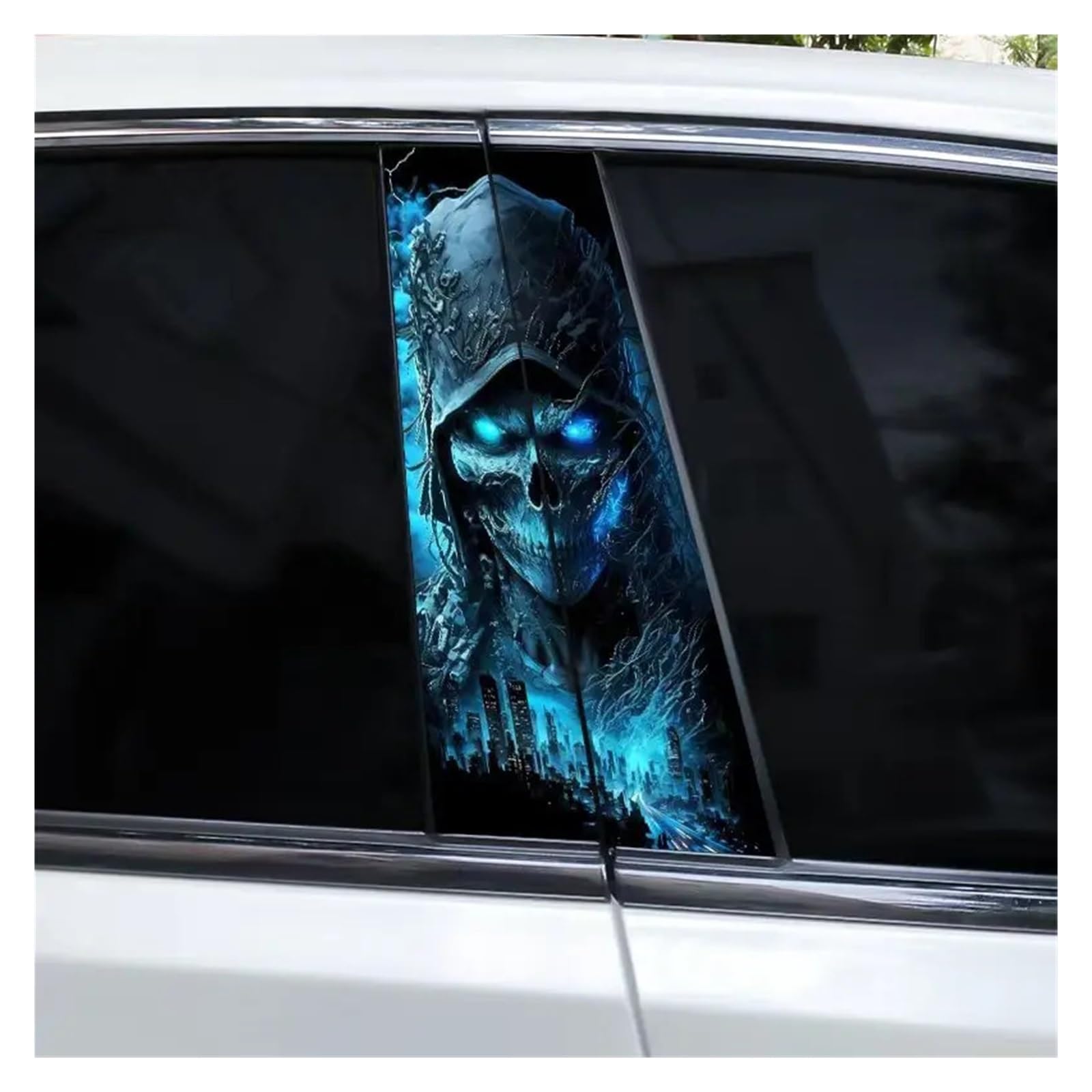 2-Piece Horror Skull Car Stickers, Waterproof Center Pillar Decals, Universal Skull Graphics for Door Columns and Exterior Decor(C-Style-14)