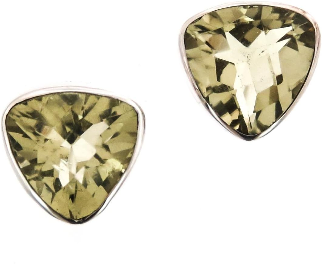 Trillion Lemon Quartz 925 Sterling Silver Post Earrings, 3/8"