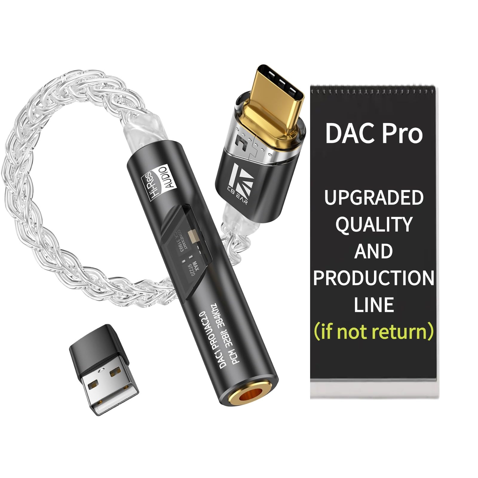 Adapter audio USB C DAC ze wzmacniaczem słuchawkowym, adapter audio USB C na 3,5 mm do słuchawek przewodowych, DAC typu Hi-Res kompatybilny z iPhone 15, Android, laptopem i tabletem (Inky | Factory Direct | Dobra obsługa | jakości | Adapter audio USB C na