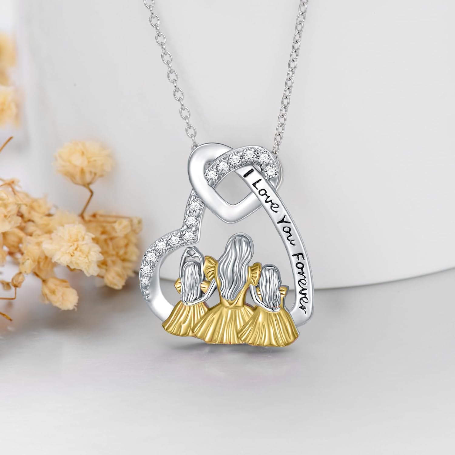 Dorunmo Mother and 1/2/3 Daughters/Son Necklace 925 Sterling Silver Mom Necklace Sisters Jewelry Heart Pendant Christmas Jewelry for Women