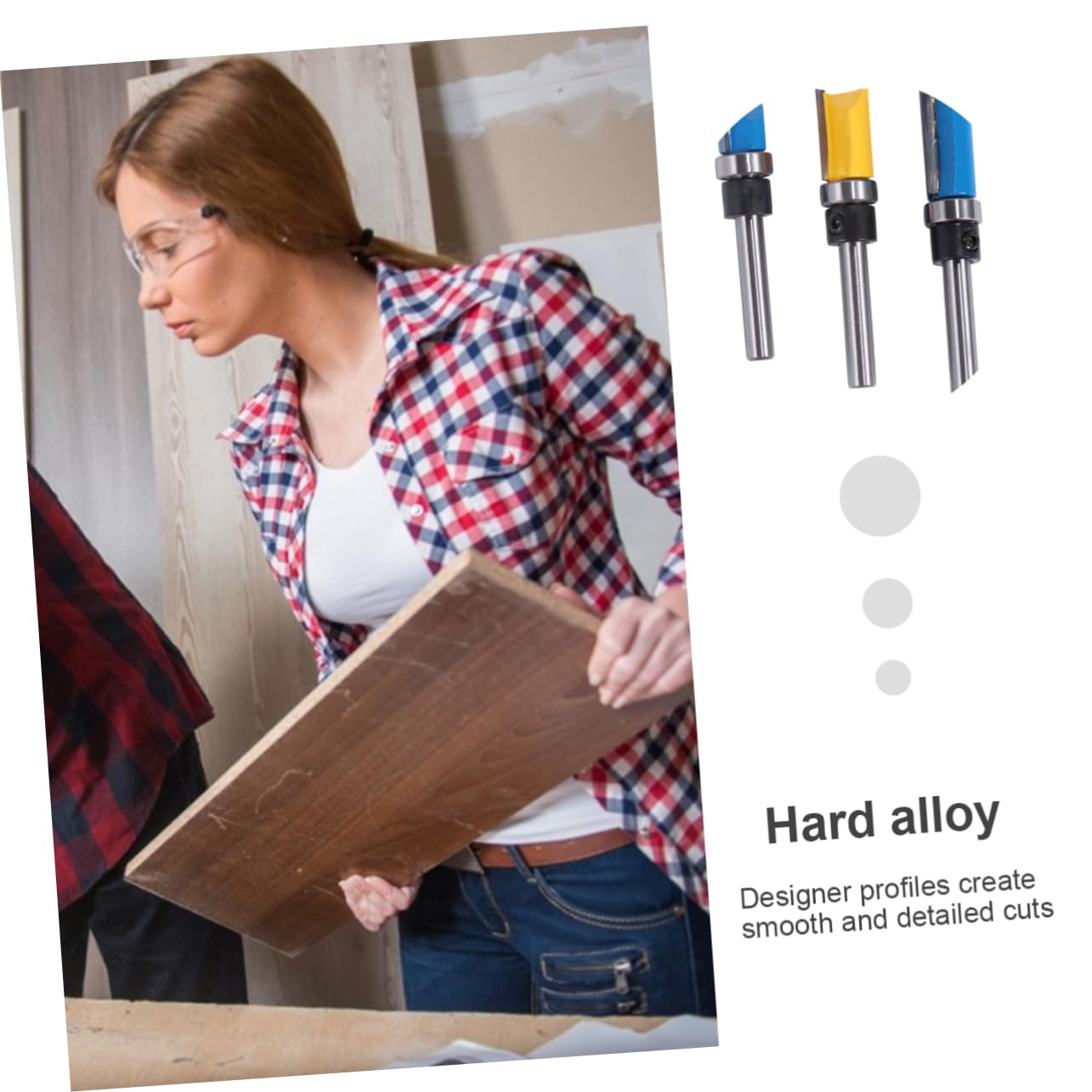 ULTECHNOVO 3pcs Woodworking Flush Trim Router Bit Precision Carpentry Tools for Detailed Cuts Solid Wood Plywood and Particle Board