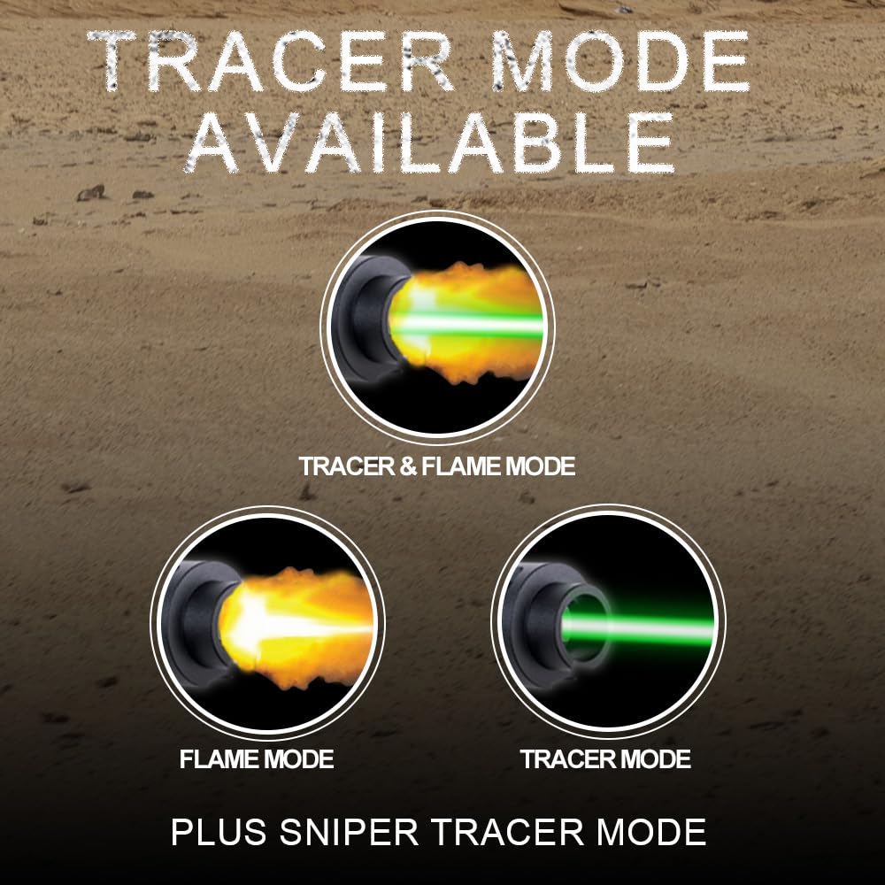 ACETECH Blaster AK Traceur Compatible avec Filetage négatif 14 mm CCW, inclut Un Adaptateur de M14- à M11+, Effets Lumineux LED RGB, Compatible avec Billes BB Vertes et Billes en Gel.