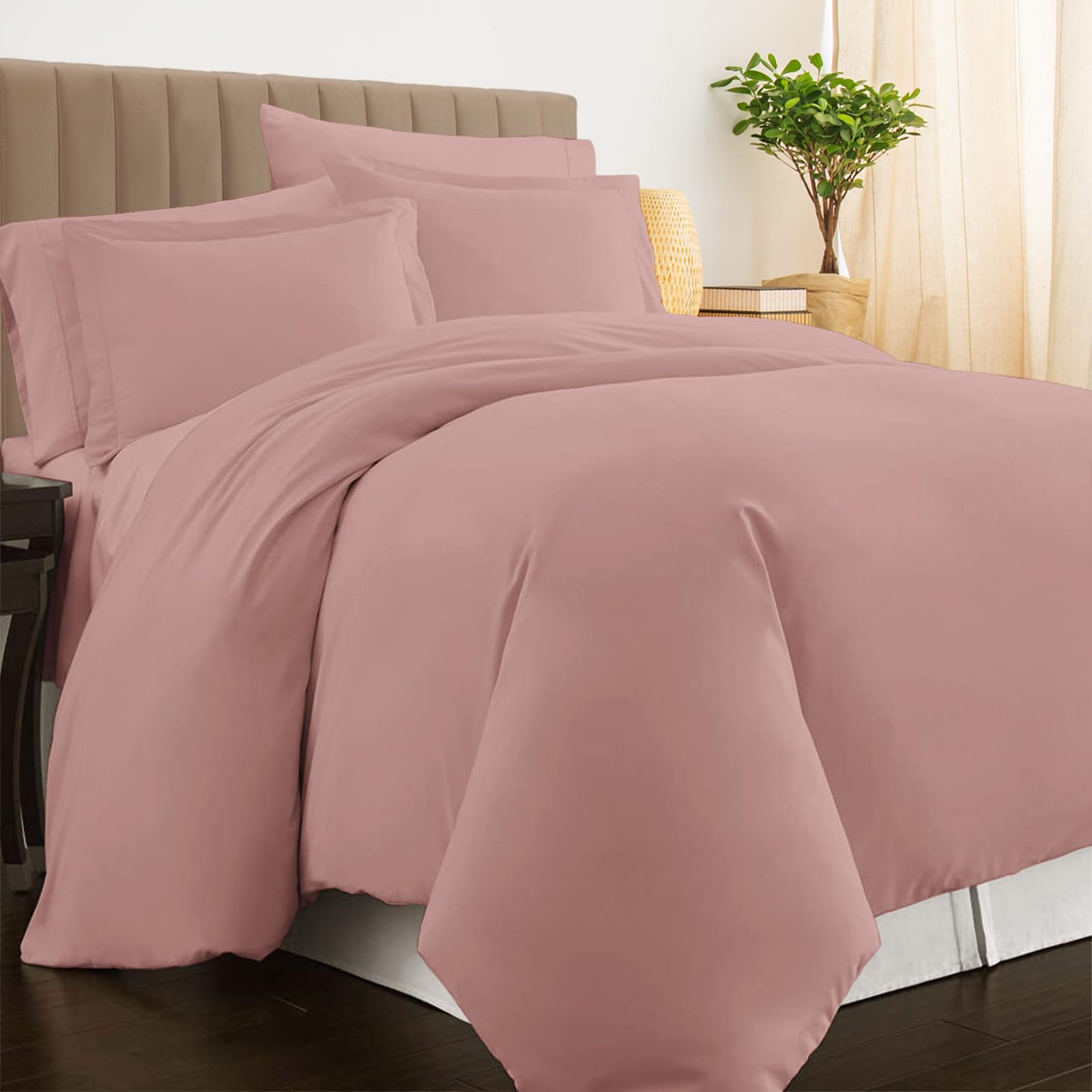 Pizuna Luxurios Cotton Double Duvet Cover Set Misty Rose, 800 Thread Count 100% Long Staple Cotton Double Size Duvet Cover 200x200cm, Soft Sateen Quilt Cover with Button Closure (Double Duvet Cover)