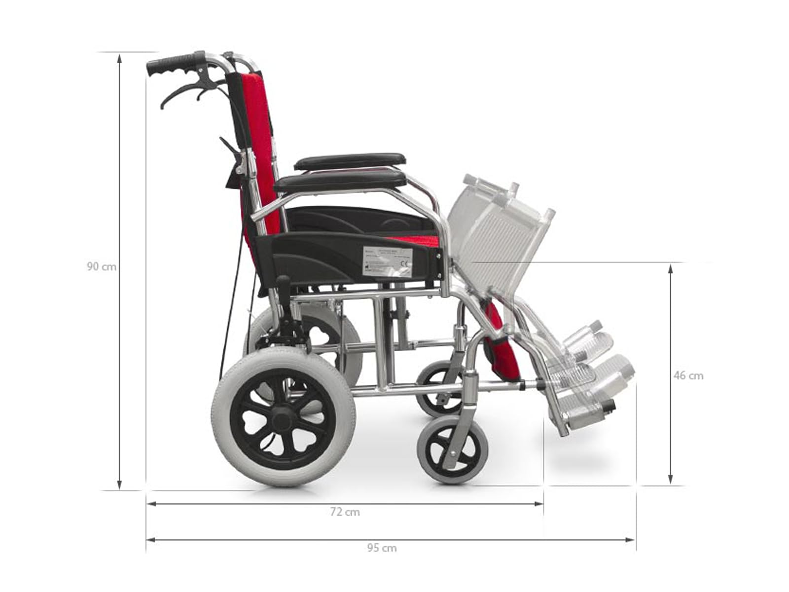QUIRUMED Silla de ruedas plegable para traslado, Estructura de aluminio, Ultraligera, Frenos de acompañante, Plegado Compacto, Ortopédica, Para minusválidos