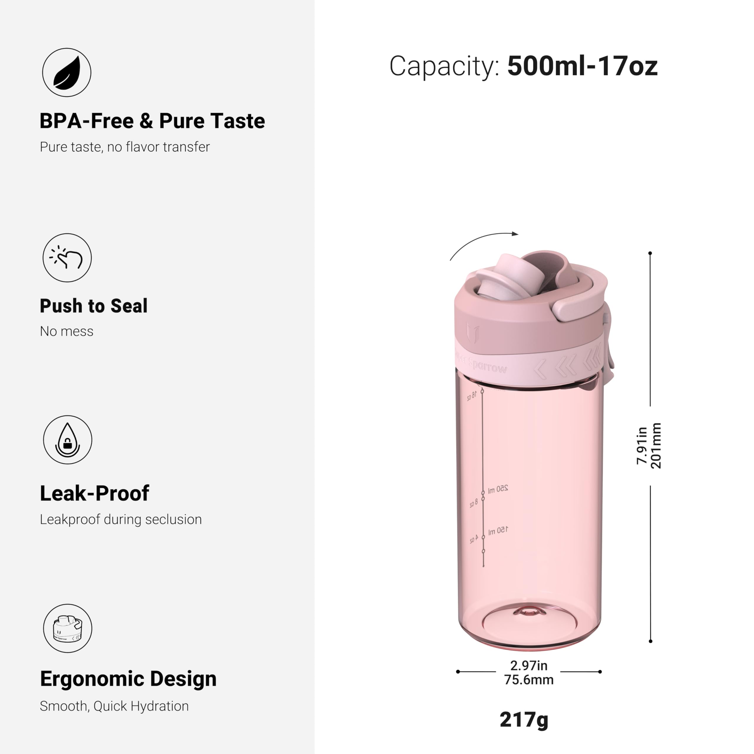 Super Sparrow Borraccia - 500ml/750ml/1L - Bottiglia Senza BPA, a Prova di Perdite - Borraccia TouchGulp Flusso Rapido Con Un Clic per Scuola, Sport, All'aperto