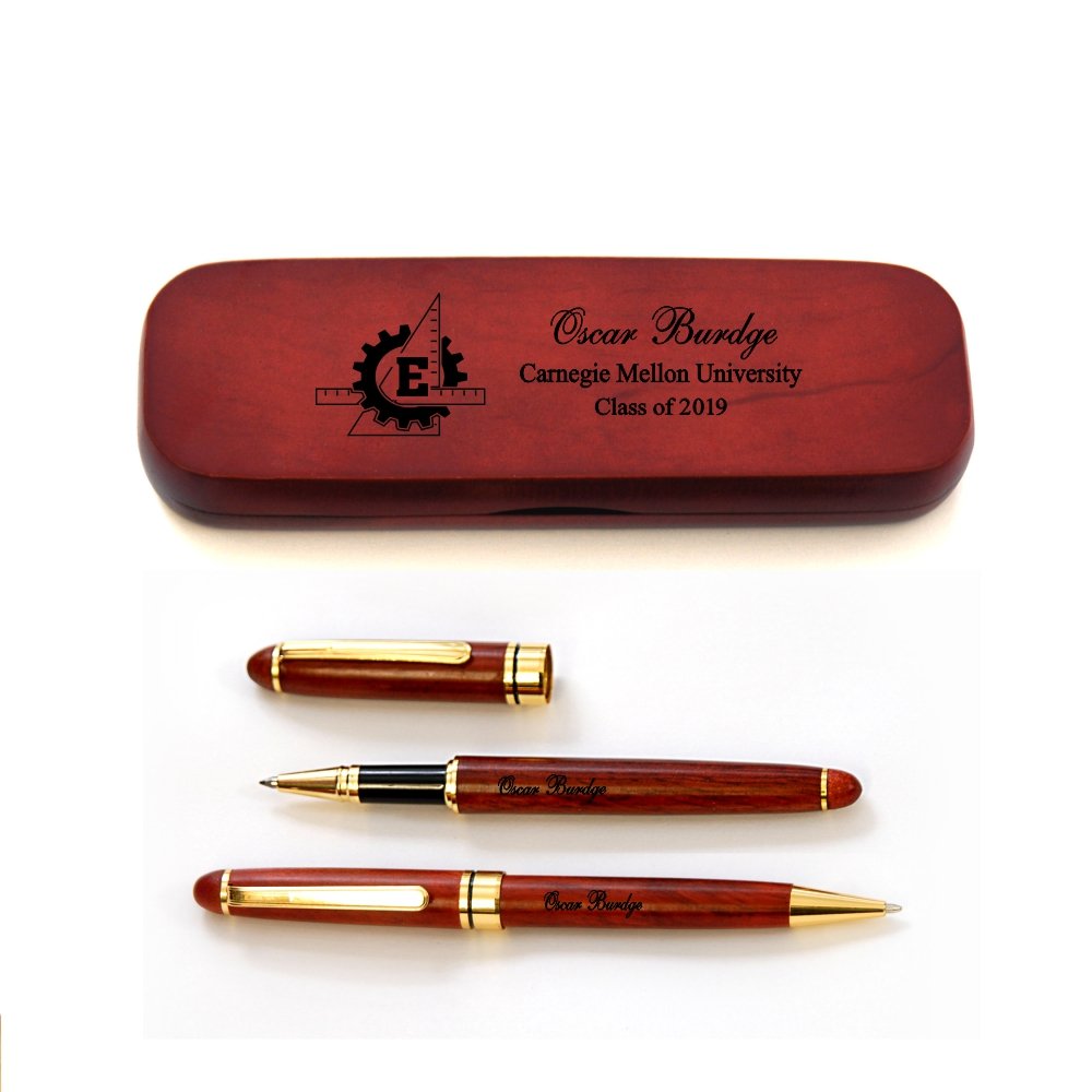 Personalized Solid Afzelia Africana Wood Graduation Pen Set for Engineer