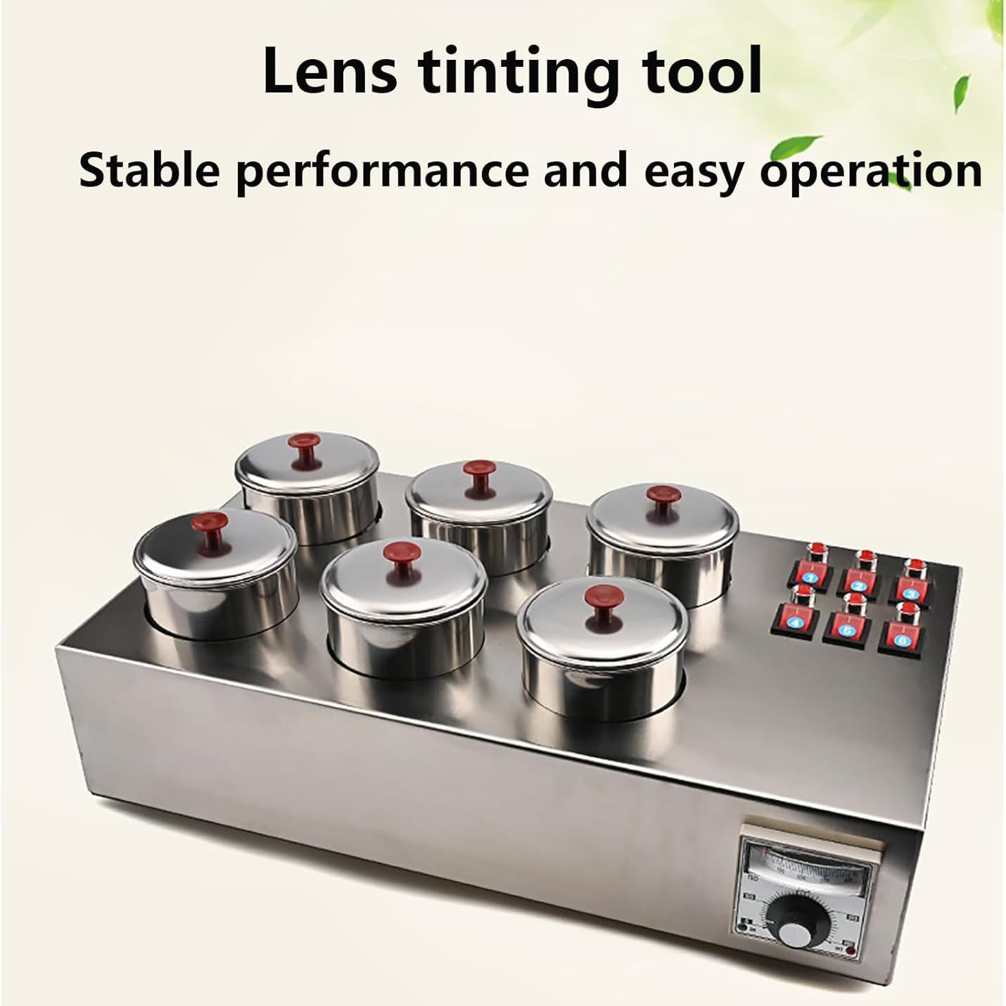 Máquina de teñido de lentes ópticas, baño de tinte de 1400 W con 6 interruptores independientes, temperatura ajustable de 0 a 400 °C, color uniforme para centros de oftalmología