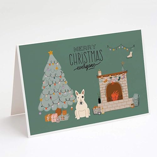 Miniatura 1 de Caroline's Treasures CK7701GCA7P White Bull Terrier - Tarjetas de felicitación y sobres de Navidad, paquete de 8, 7 x 5, multicolor