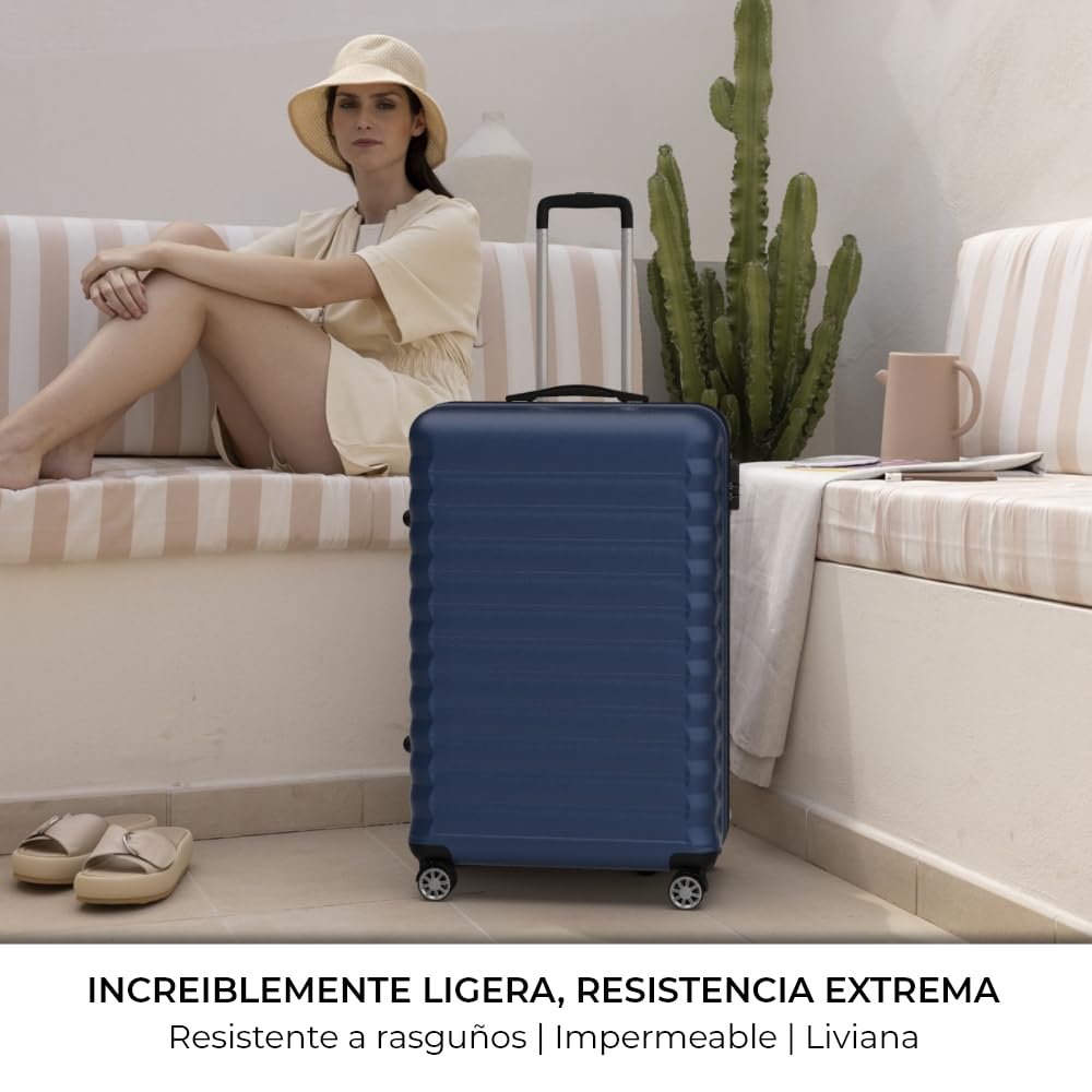 NUMADA - Maleta de Viaje Upfly ABS con Cierre de Combinación y 4 Ruedas Dobles 360. Maleta Rígida Resistente, Ligera con Interior Compartimentado