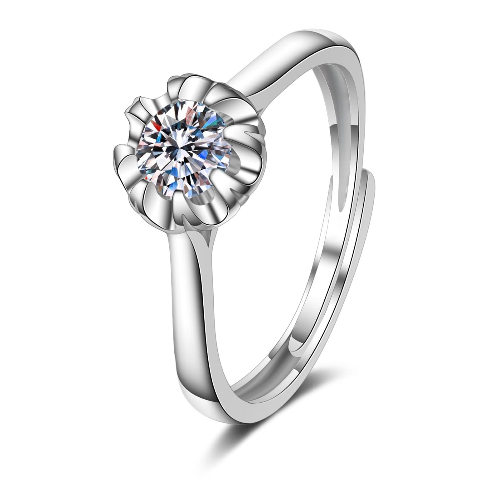 9 Karat Weißgold Ehering Labordiamant Weiß, Ring Für Freundin Blumensolitär