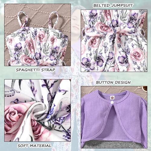 Toddler Little Girl 2 Piece Outfits Long Sleeve Ribbed Knitted Cardigan And Sleeveless Jumpsuit4