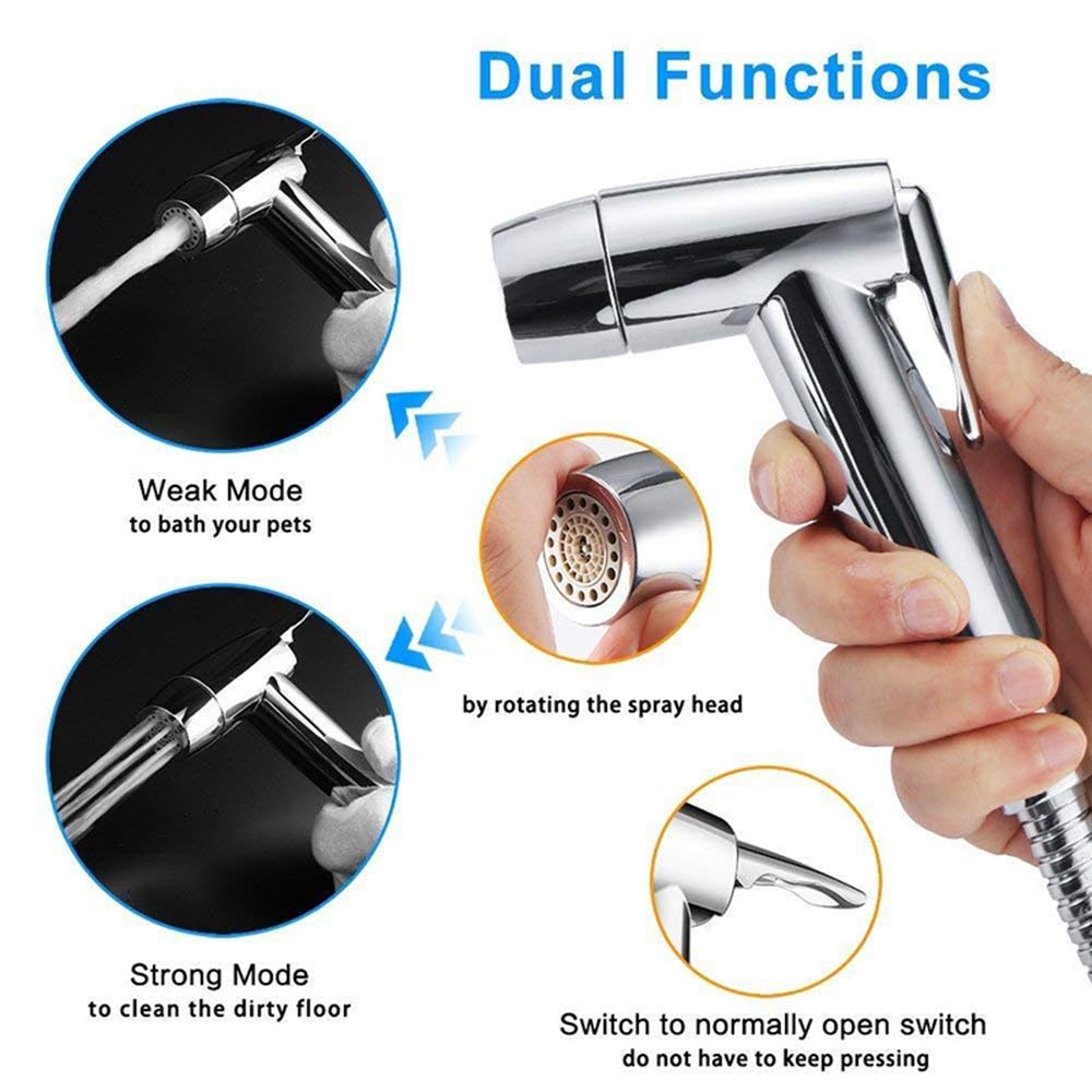 Kit spruzzatore portatile per bidet – Doppia modalità Jet/acqua dolce in ottone adattatore a T 121,9 cm tubo flessibile ugello girevole per igiene personale pulizia pannolini e doccia per animali