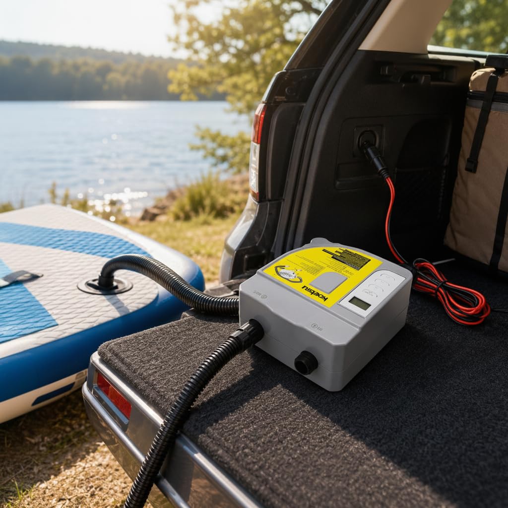 Inflador Eléctrico Portátil, Hinchador Eléctrico 12V, para Tablas Paddle Acuático, Colchones Hinchables