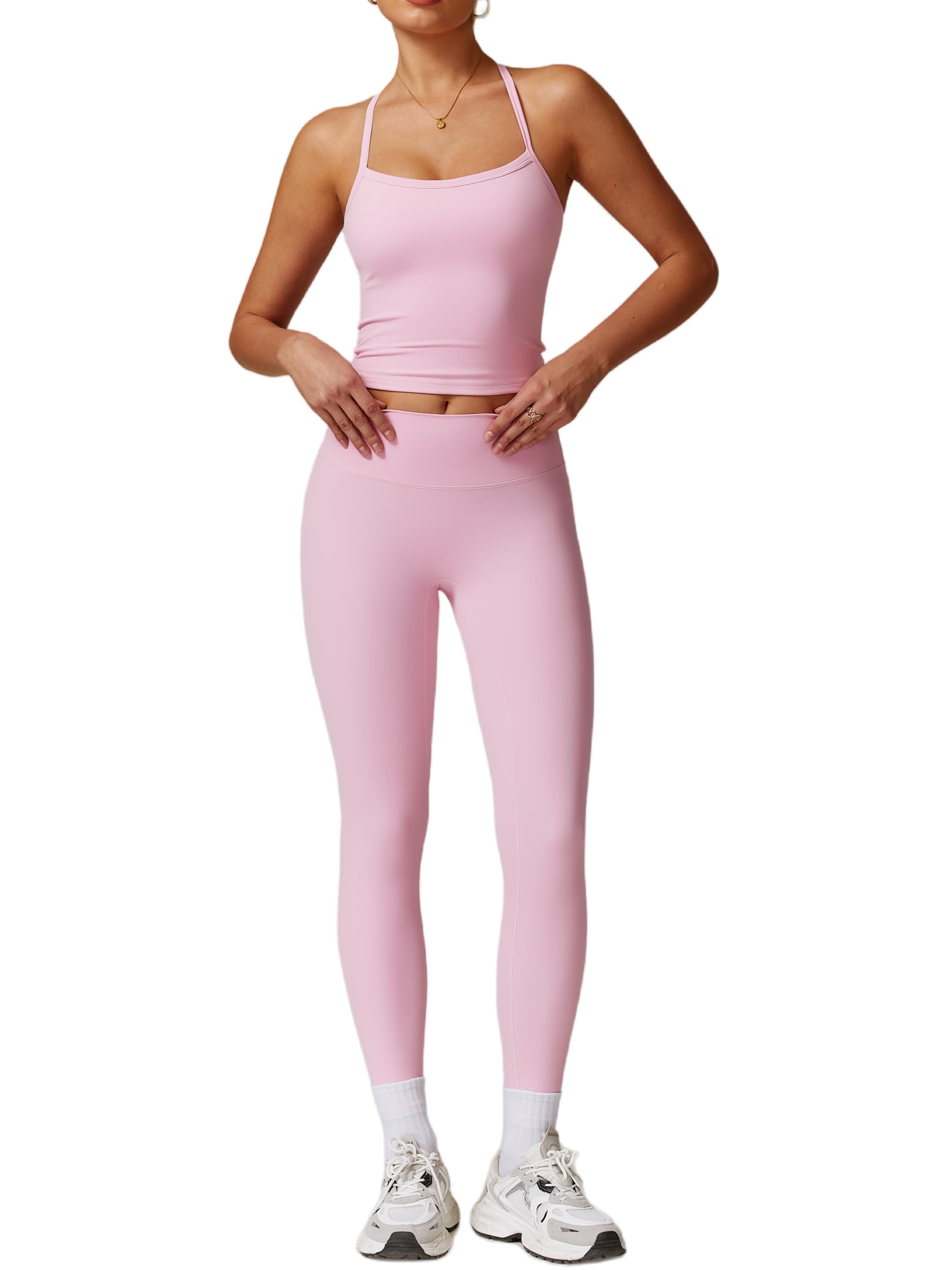 ABOCIW Workout Sets for Women 2 Piece Padded Sports Bra Tank Top High Waist Leggings Sets Gym Yoga