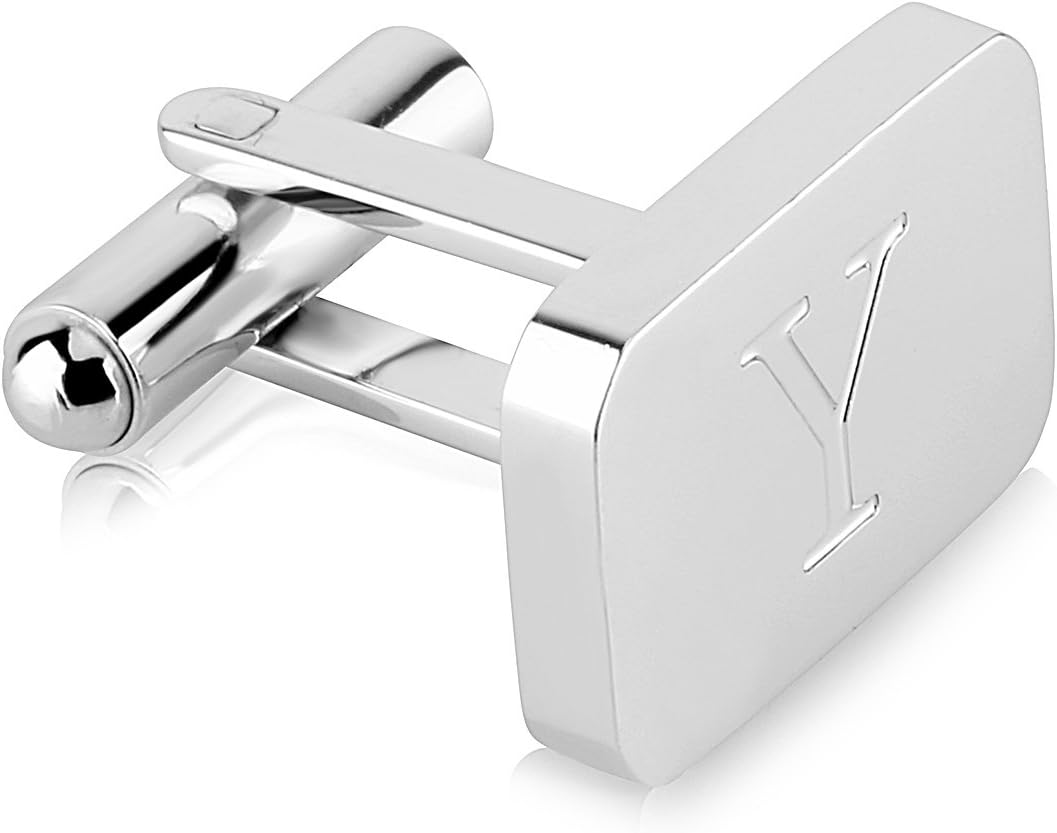 18K White-Gold Plated Initial Engraved Stainless Steel Men’s Cufflinks With Gift Box -Personalized Alphabet Letter’s A-Z By Lux & Pair - Image 3