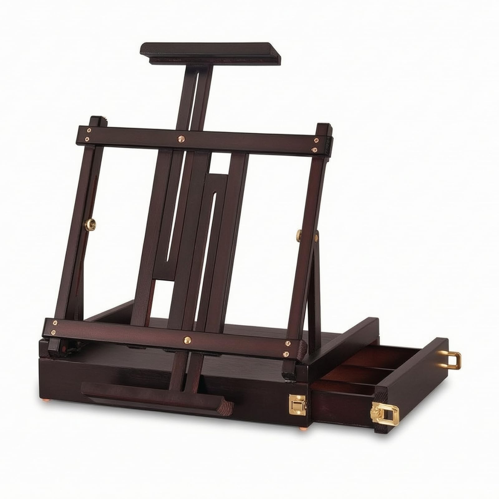 Caballete Maletín Portátil Caballete Mesa con Cajón Compacto Atril para Pintores, Nogal Negro