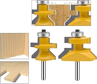 TAIWAIN 1/4 Inch Shank Router Bit Set Tongue and Groove V-Notch 2 PCS, Wood Milling Cutter Router Bits, Woodworking Miter Carbide CNC Cutting Tool for Doors, Tables, Shelves, Walls (F-1-4-V Shape)