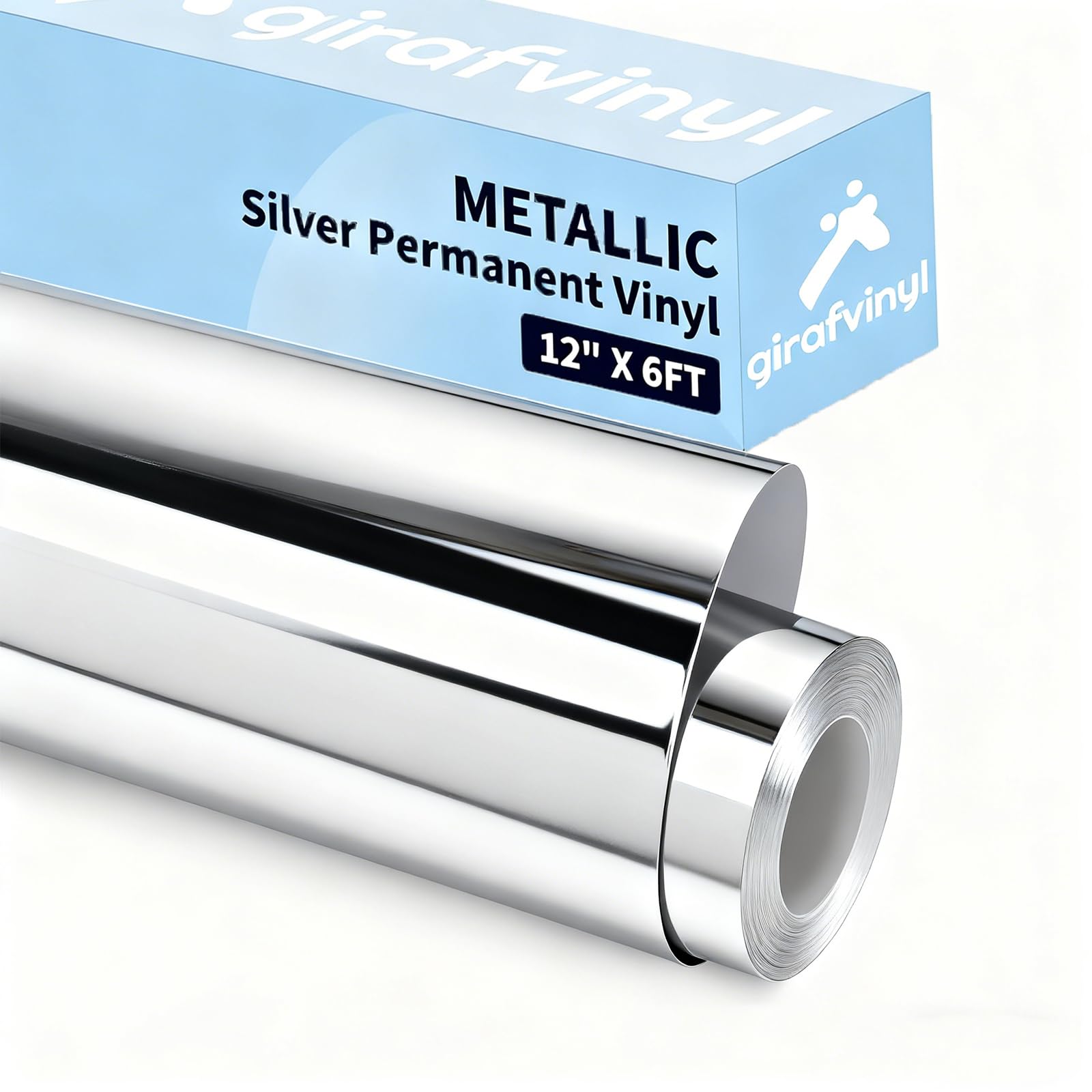 GIRAFVINYL Silver Chrome Vinyl Film - 12" X 6 FT Silver Metallic Mirror Permanent Vinyl for Home and Car Decal