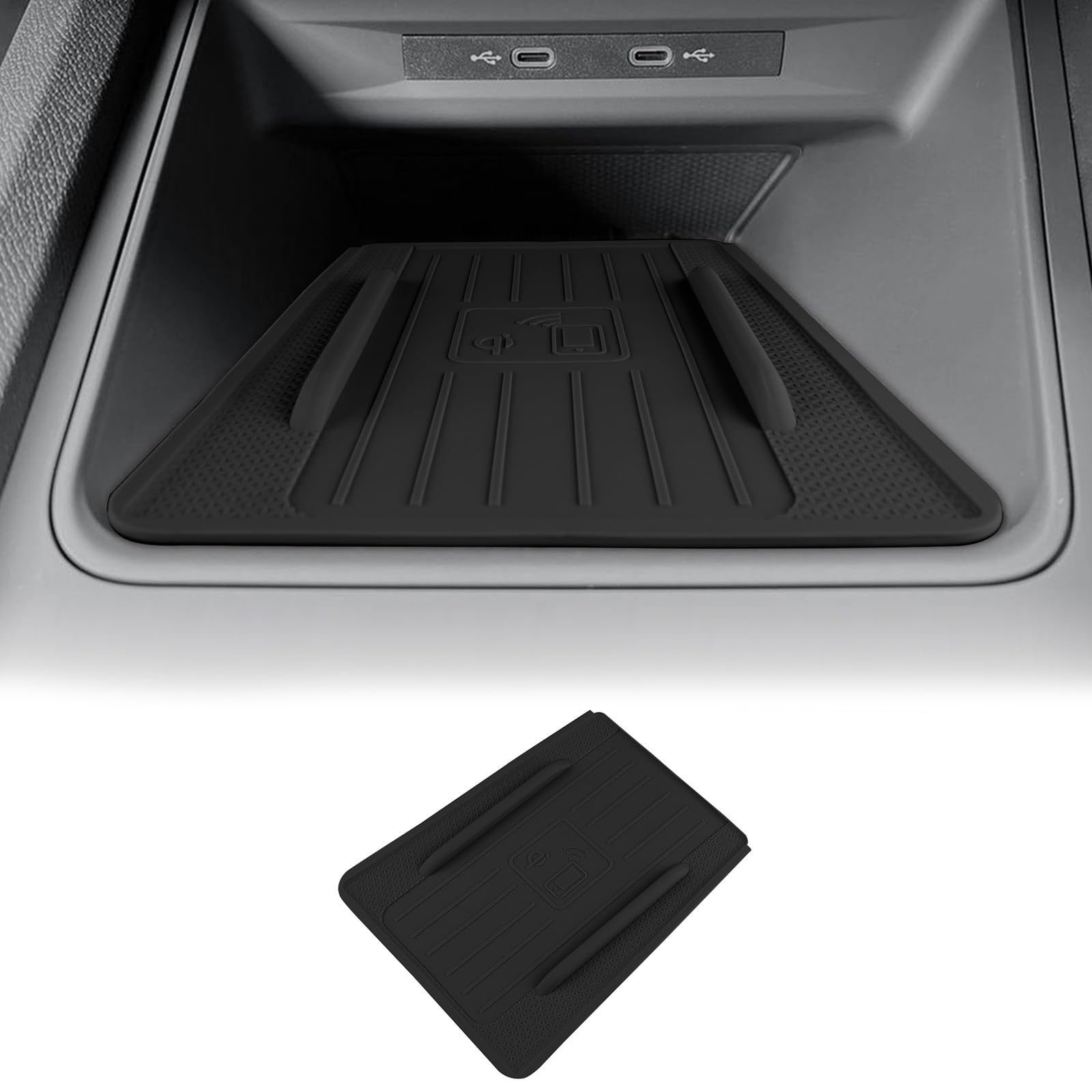 KUNGKIC Per Seat Formentor Cupra Leon New Energy 2020-2024, gel di silice per auto, tappetino antiscivolo per ricarica wireless, tappetino di ricarica senza fili, scaffale per smartphone antiscivolo