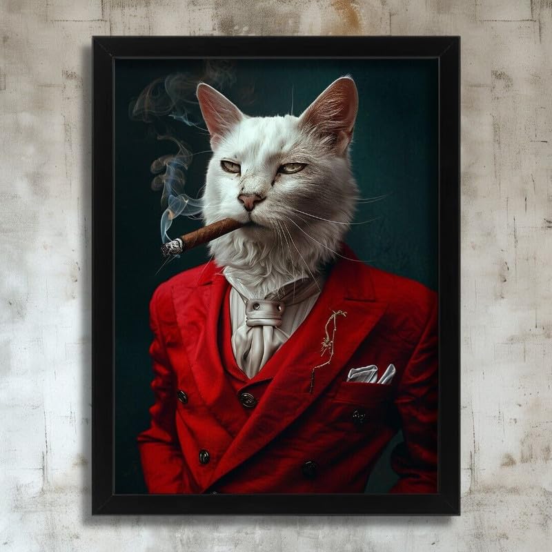 Vintage White Cat In A Suit Animal Wall Art Print Cat Poster Art White Cat Print Poster A4 - Wall Art Home Decor Movie Poster Canvas Film Cinema Retro Vintage Cult Classic Nostargic Saga Modern repri